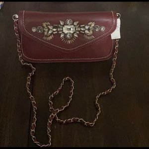 Burgundy Clutch/ Shoulder purse with Floral Rhinestones